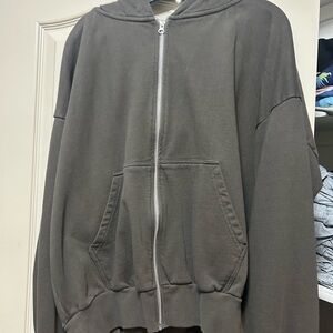 Casual Brown Zip-Up Hoodie